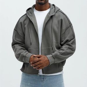 NovaMen Distressed Gray Hoodie Zip-Up Large